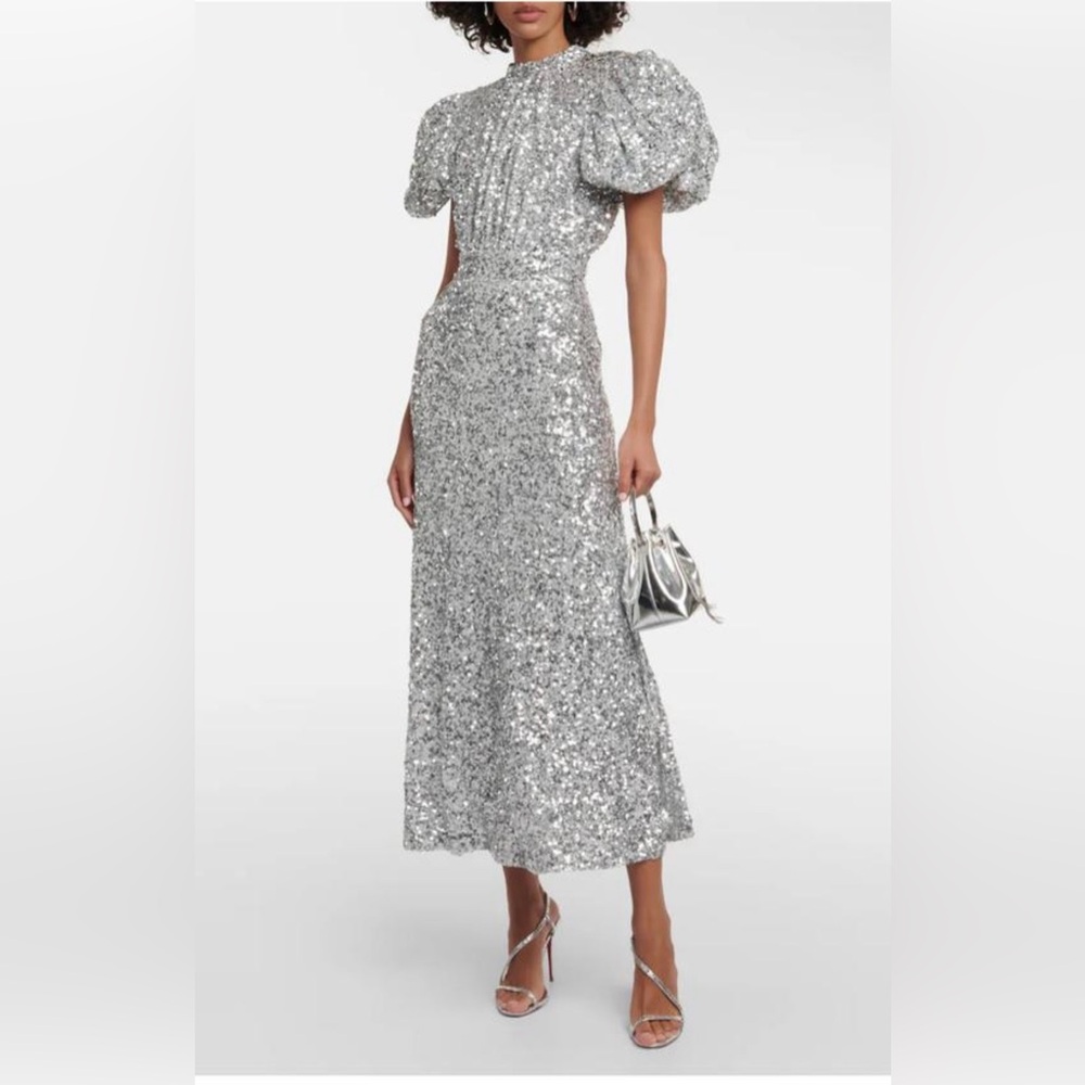 ROTATE Puff-sleeve Sequin Midi Dress